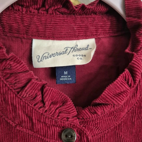 Red Ruffled Button-Up Shirt Dress - Picture 3 of 5